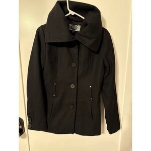 Green W/Envy Black Wool Blend High Collar Peacoat Jacket Women Size S EXCELLENT